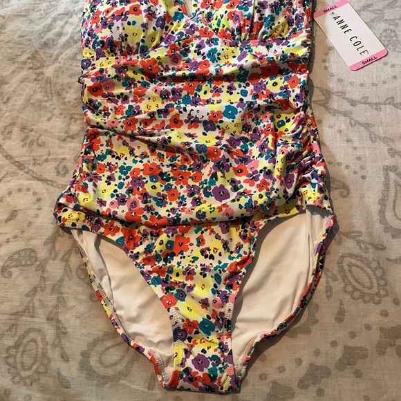 NWT Anne Cole Square Neck One Piece Swimsuit Ditsy Floral Sz Small - Picture 3 of 6